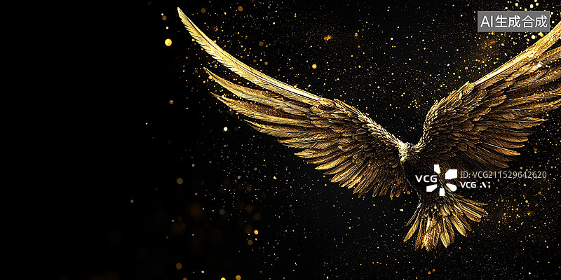 【AI数字艺术】一只金色翅膀的雄鹰黑金简约设计高级黑色年会商务背景企业论坛会议发布会颁奖典礼舞台主视觉图片素材