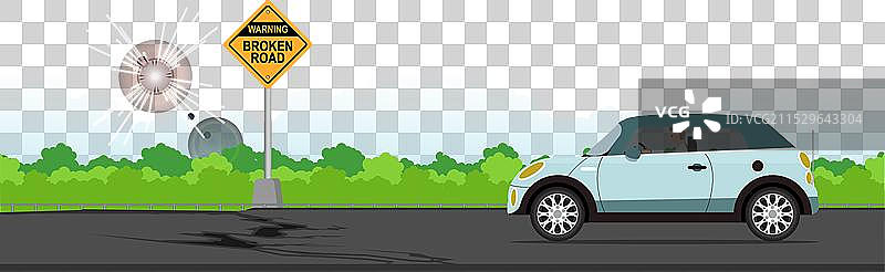 破损的道路标志警告图片素材