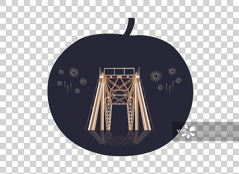 哈尔滨特产冻梨与松花江大桥一带一路丝绸之路亚冬会旅游黑金高端创意插画元素图片素材