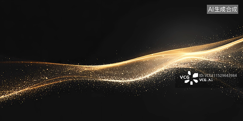 【AI数字艺术】金黄色优美弧线组成的发光背景图片素材