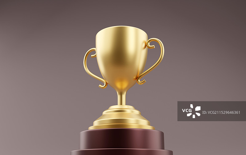 干净背景3D圆台上仰视的金色奖杯图片素材