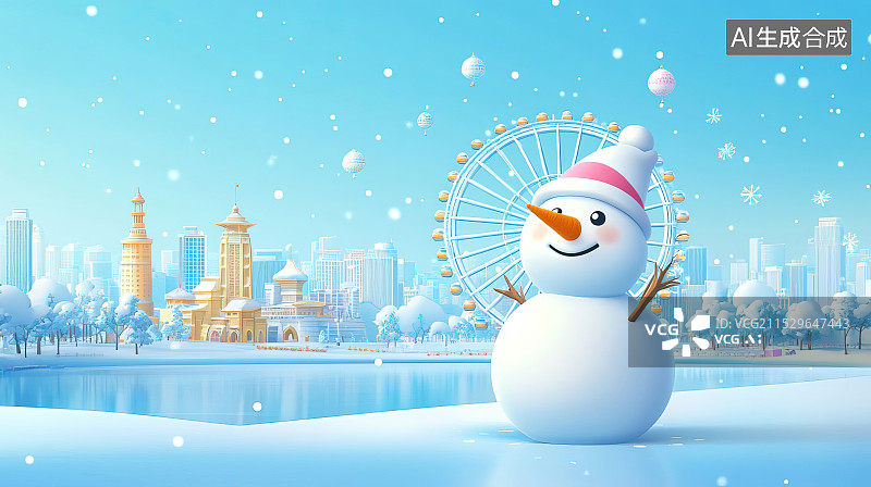 【AI数字艺术】冬季立冬小雪大雪节气圣诞雪人插画背景图片素材