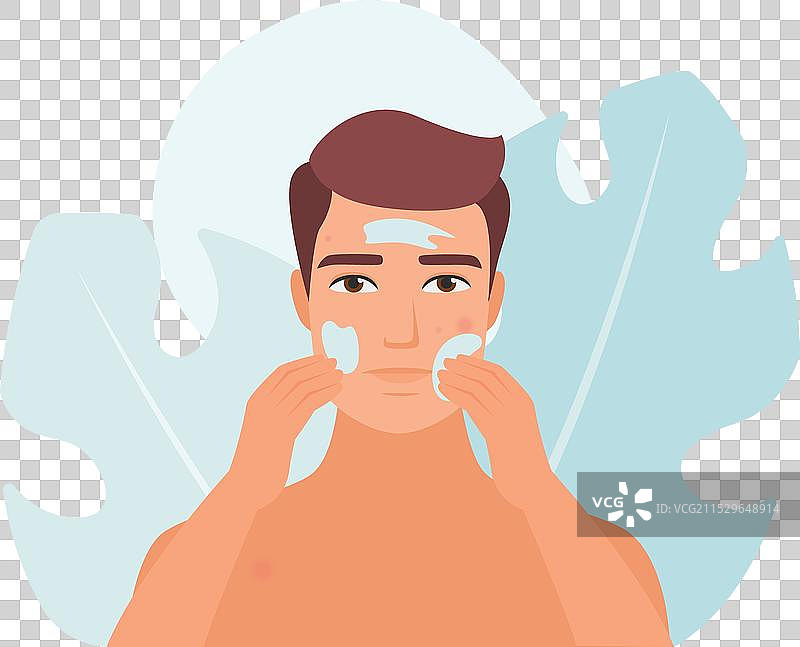 男性在涂抹护肤面部化妆品图片素材