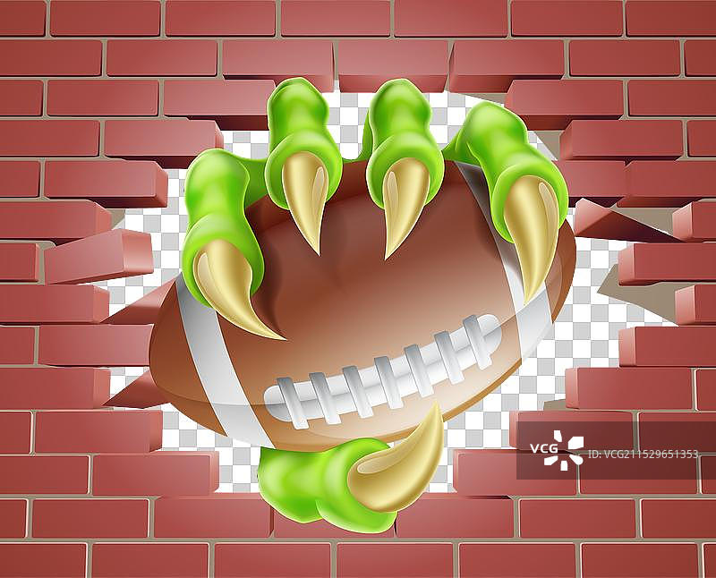 爪子抓着足球穿破墙壁图片素材