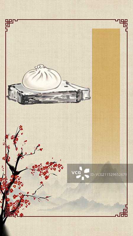 中国风国风水墨风天津特色小吃石头门坎素包插画健康特色美食年俗美味二十四节气插画图片素材