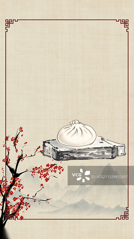 中国风国风水墨风天津特色小吃石头门坎素包插画健康特色美食年俗美味二十四节气插画图片素材