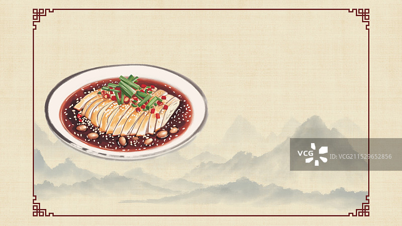 中国风国风水墨风天津特色小吃棒棒鸡插画健康特色美食年俗美味二十四节气插画图片素材