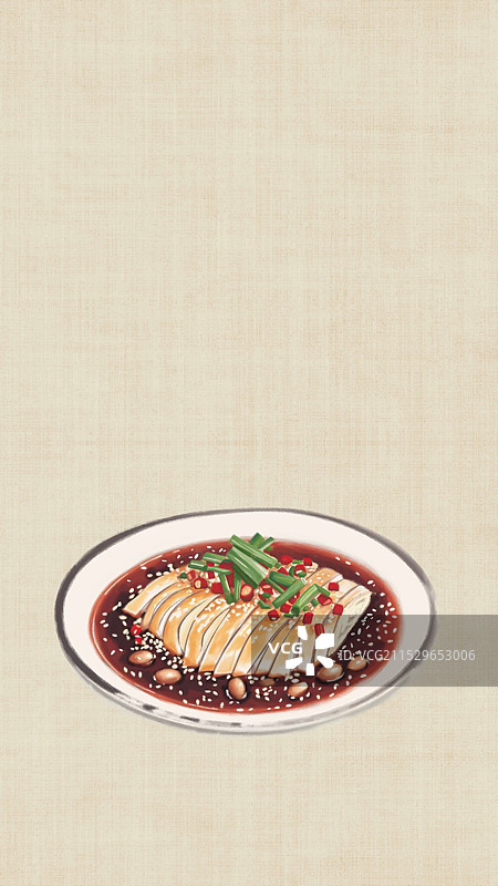 中国风国风水墨风天津特色小吃棒棒鸡插画健康特色美食年俗美味二十四节气插画图片素材