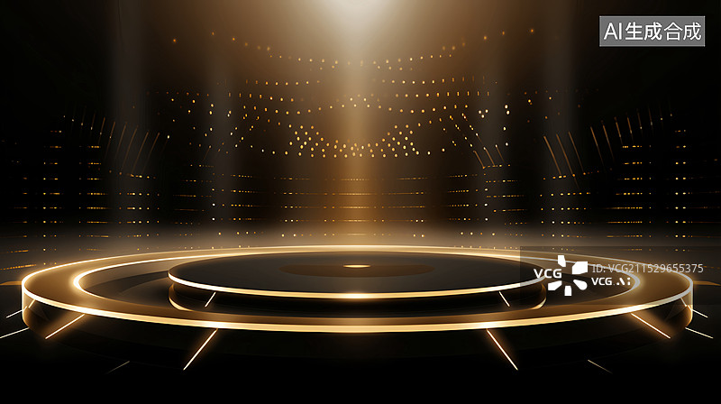 【AI数字艺术】闪亮光束电商产品展台黑金舞台场景图片素材