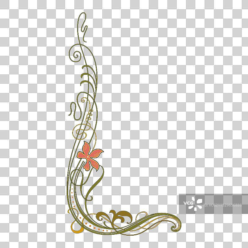 花卉线条艺术框架和卷轴元素图片素材