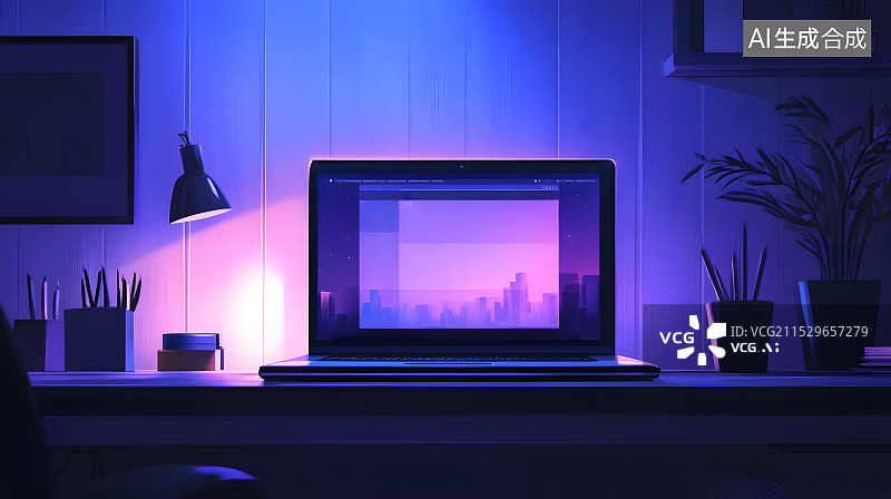 【AI数字艺术】赛博朋克场景电脑绘图会议室海报壁纸创意ui设计配图图片素材