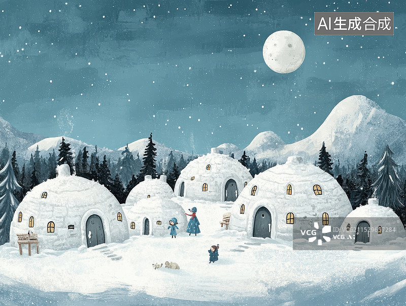 【AI数字艺术】24节气大雪冬至小雪，冬季大雪天的木屋，3D插画图片素材