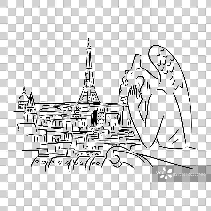 巴黎地标埃菲尔铁塔的手绘图图片素材