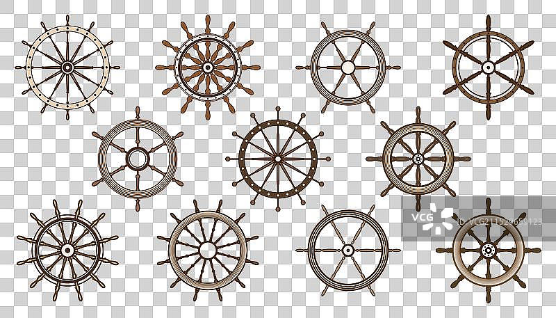 复古木制船舶舵轮或帆船图片素材