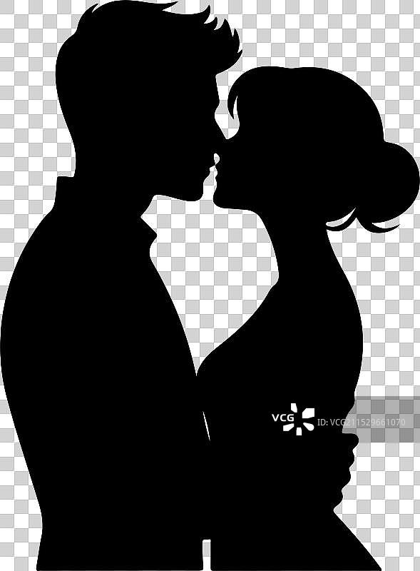 情侣亲吻的黑色剪影图片素材