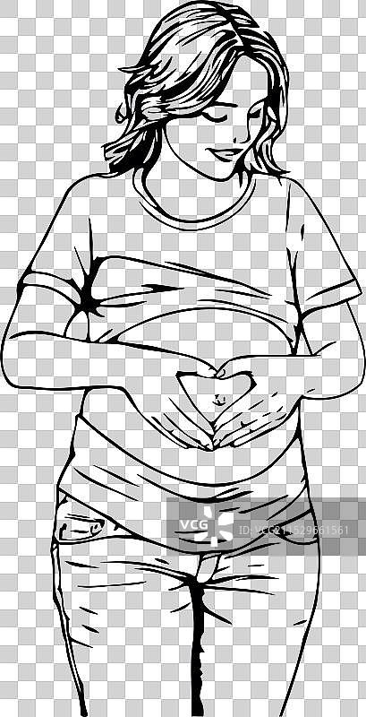 微笑的孕妇做出心形手势图片素材