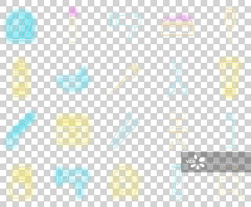 美发师图标集霓虹灯风格图片素材