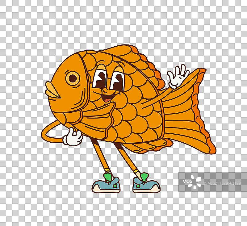 复古风格的卡通日式鯛焼き角色图片素材