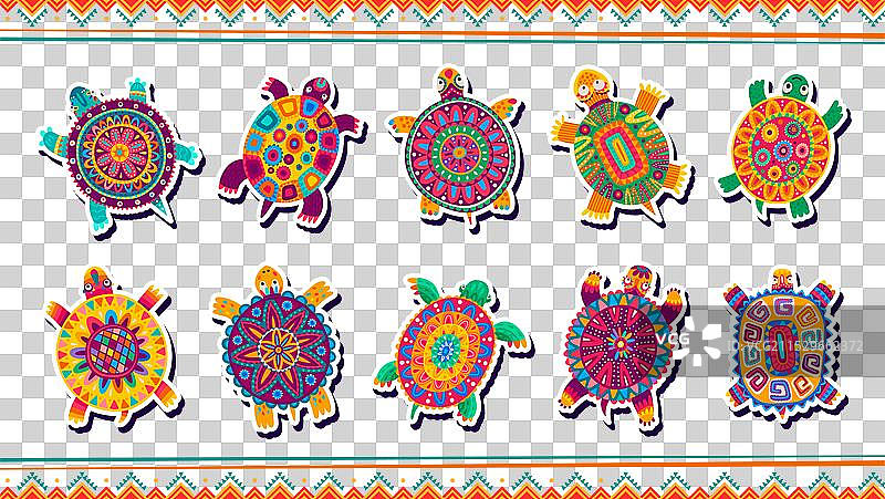 墨西哥海龟贴纸亮色补丁套装图片素材