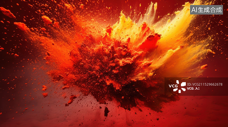【AI数字艺术】飞溅的橙红色颜料粉末特写 关键词图片素材