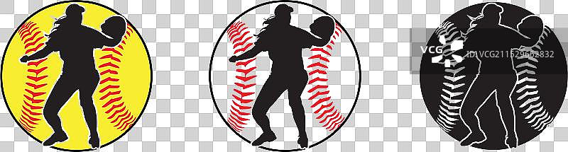 垒球女孩的剪影与棒球女孩图片素材