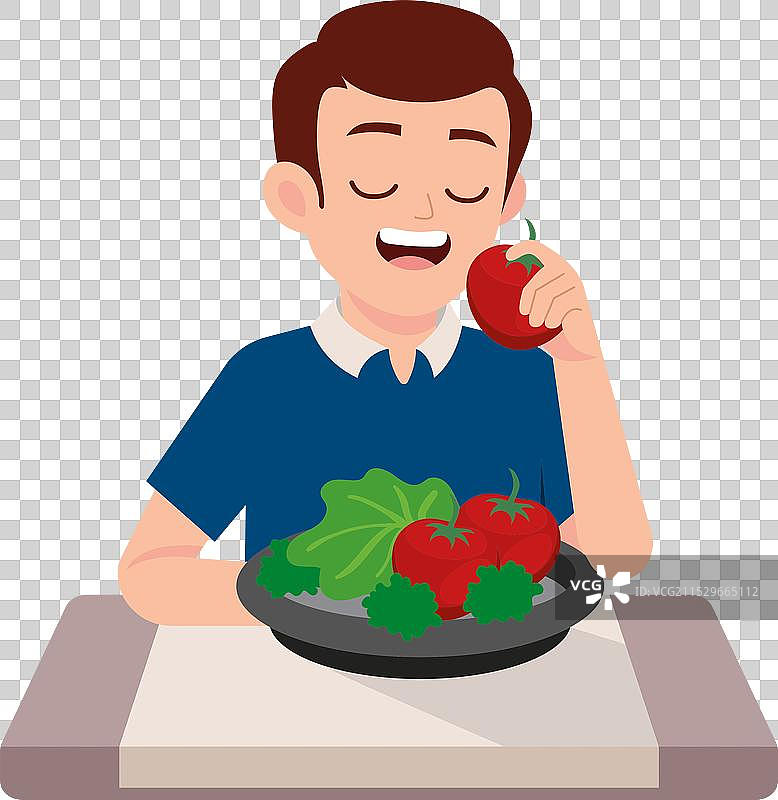 男人在吃素食图片素材