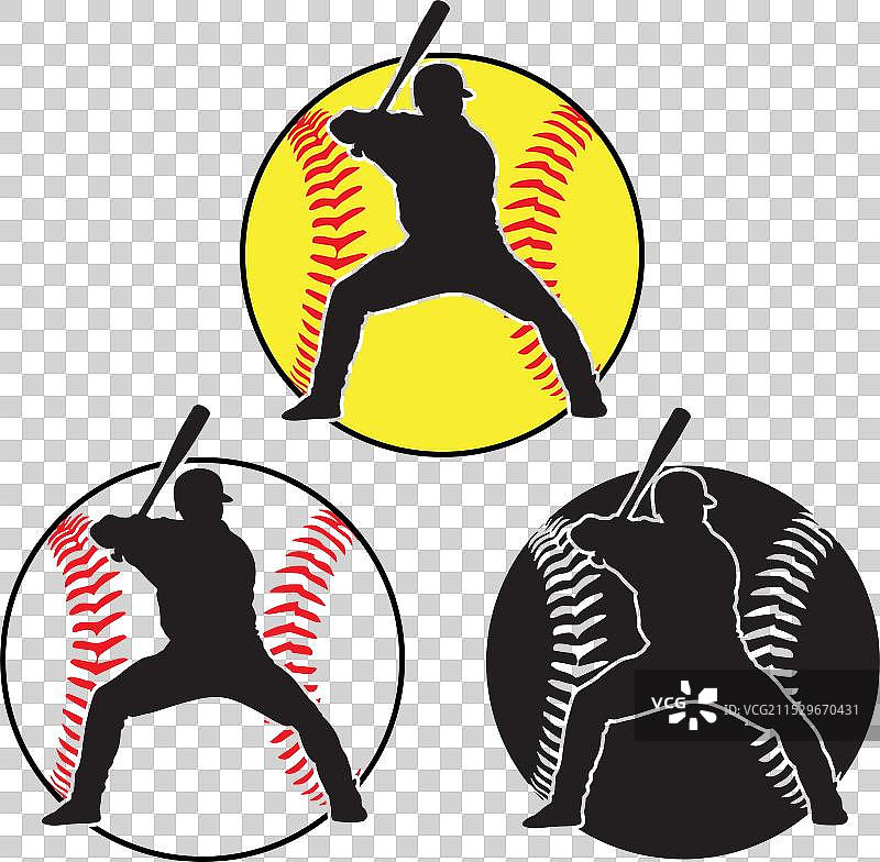 棒球运动员和垒球运动员的剪影图片素材