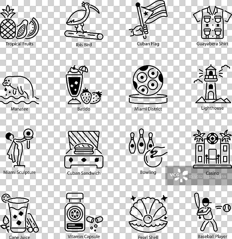 迈阿密城市线性图标集合图片素材