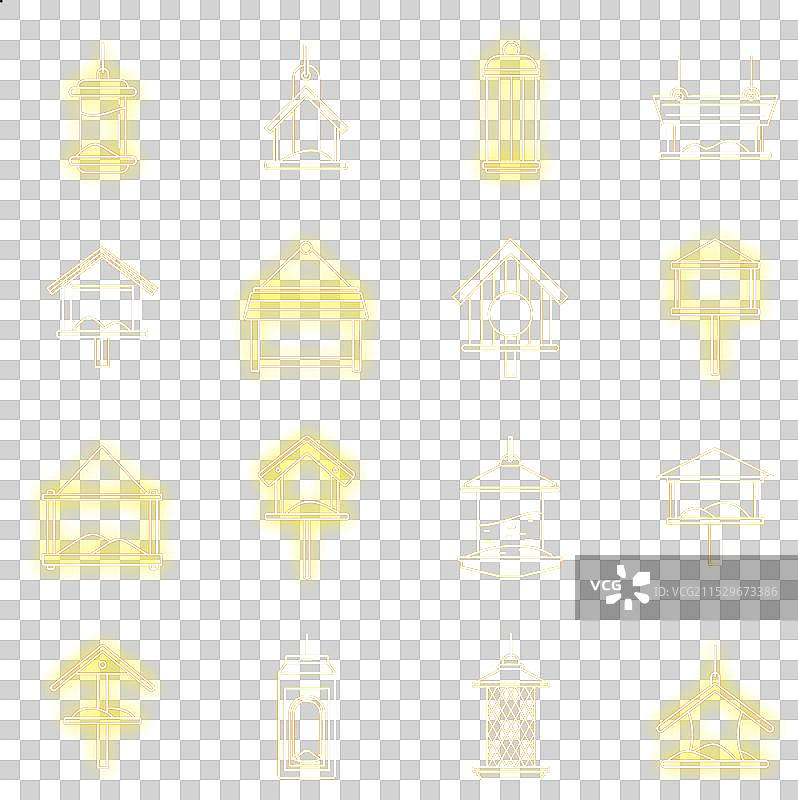 城市鸟食器图标集霓虹灯风格图片素材