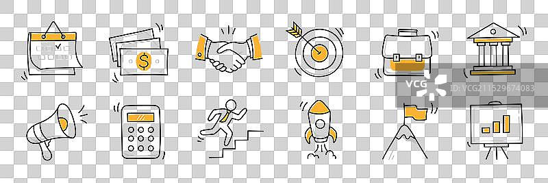 手绘涂鸦风格的商业钱币图标集图片素材