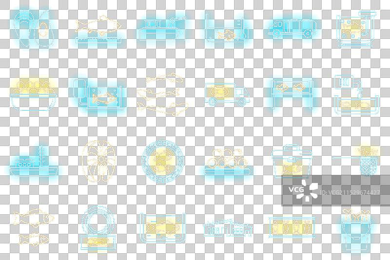 食品鱼场图标集霓虹灯风格图片素材