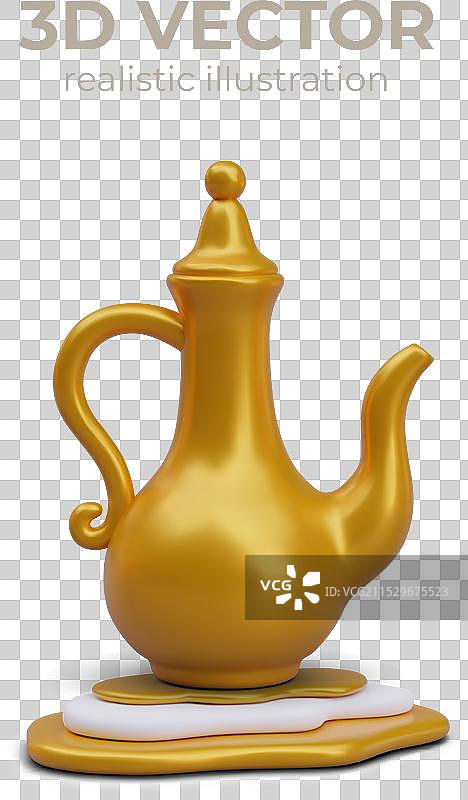 高大的金色阿拉伯茶壶，奢华的金属材质图片素材