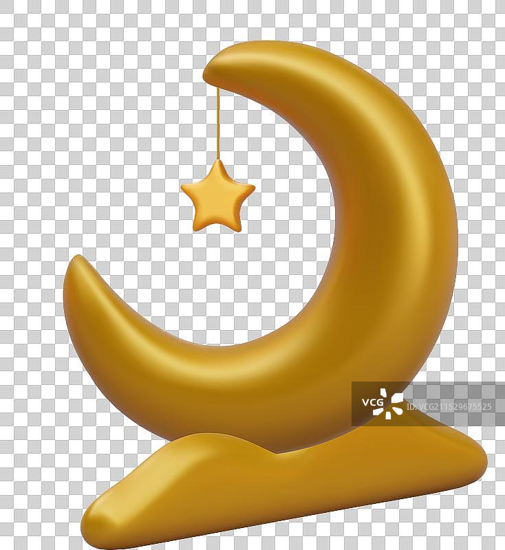 3D金色新月与星星的支架象征图片素材