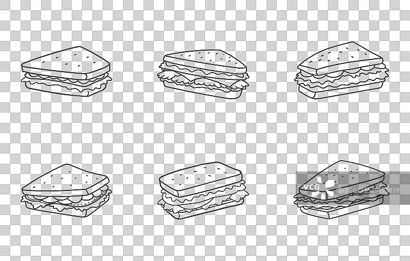 经典BLT三明治线条艺术套装图片素材