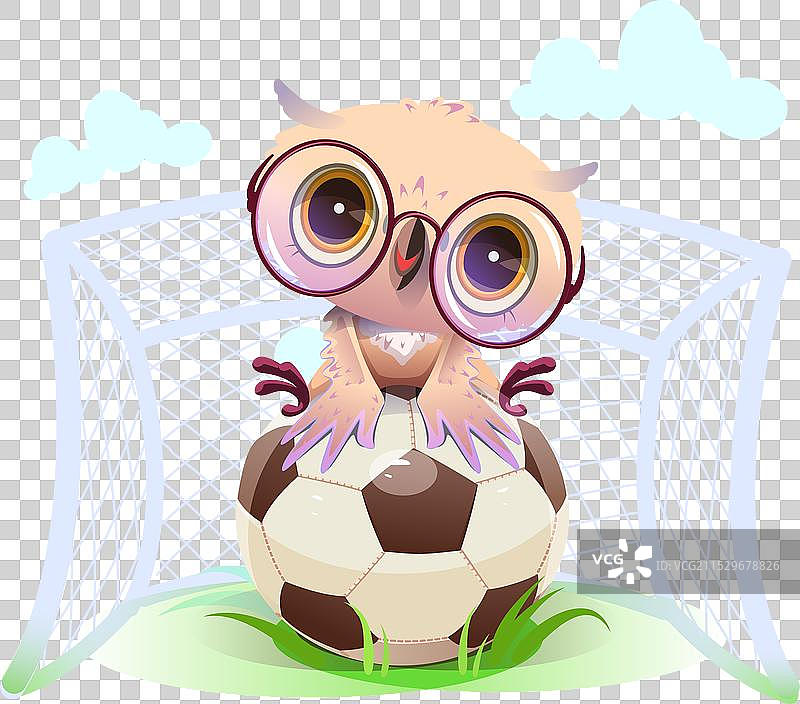 坐在足球上的卡通猫头鹰守门员图片素材