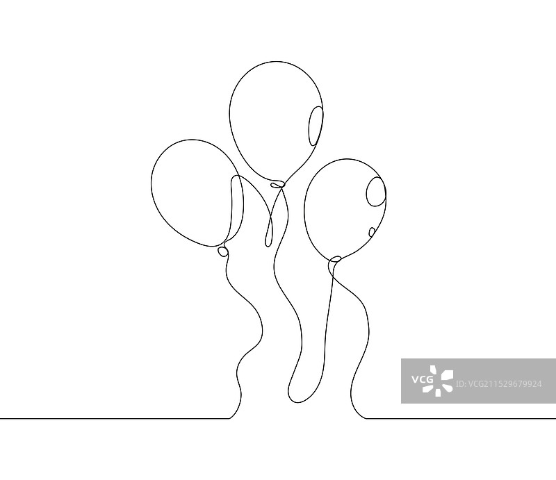 三只气球的连续线条艺术图片素材