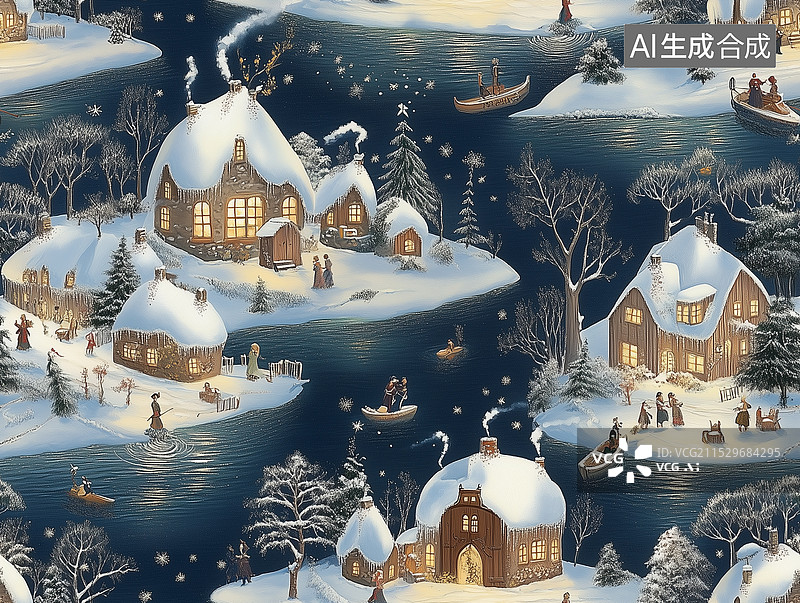 【AI数字艺术】雪景小镇图片素材
