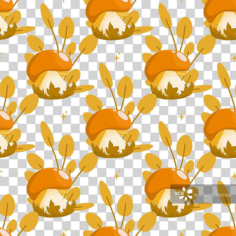 快乐丰收的无缝图案，包含蘑菇和图片素材