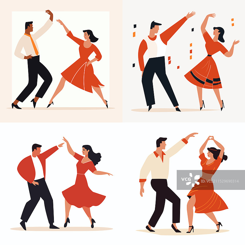 四对情侣以不同姿势跳萨尔萨舞图片素材