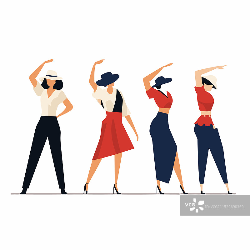 四位时尚女性自信地摆姿势，穿着图片素材