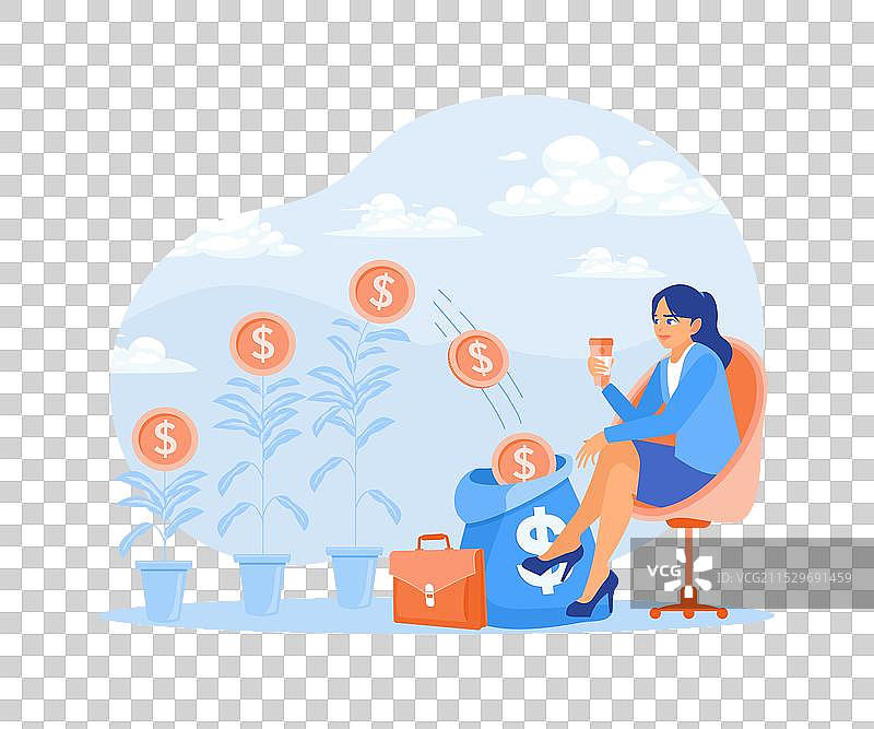 一位年轻女性坐在椅子上喝茶图片素材