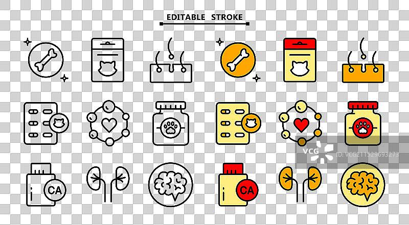 宠物维生素图标集，可编辑线条图片素材