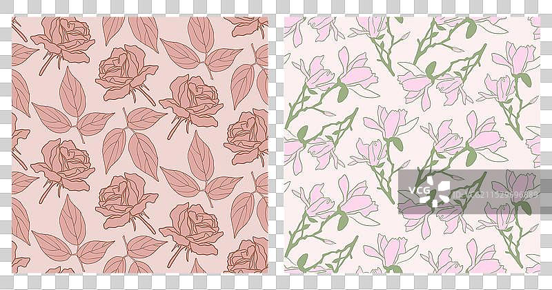 手绘花卉无缝图案集图片素材