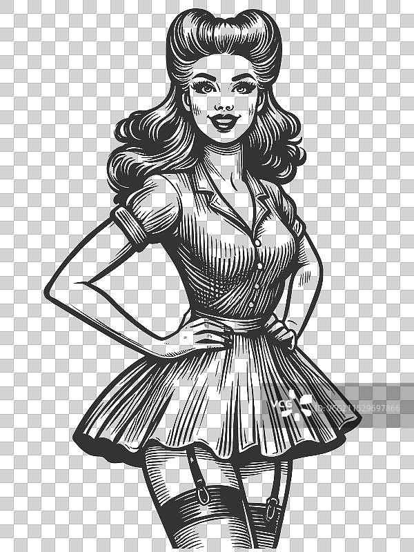 复古风格裙子的性感女郎图片素材