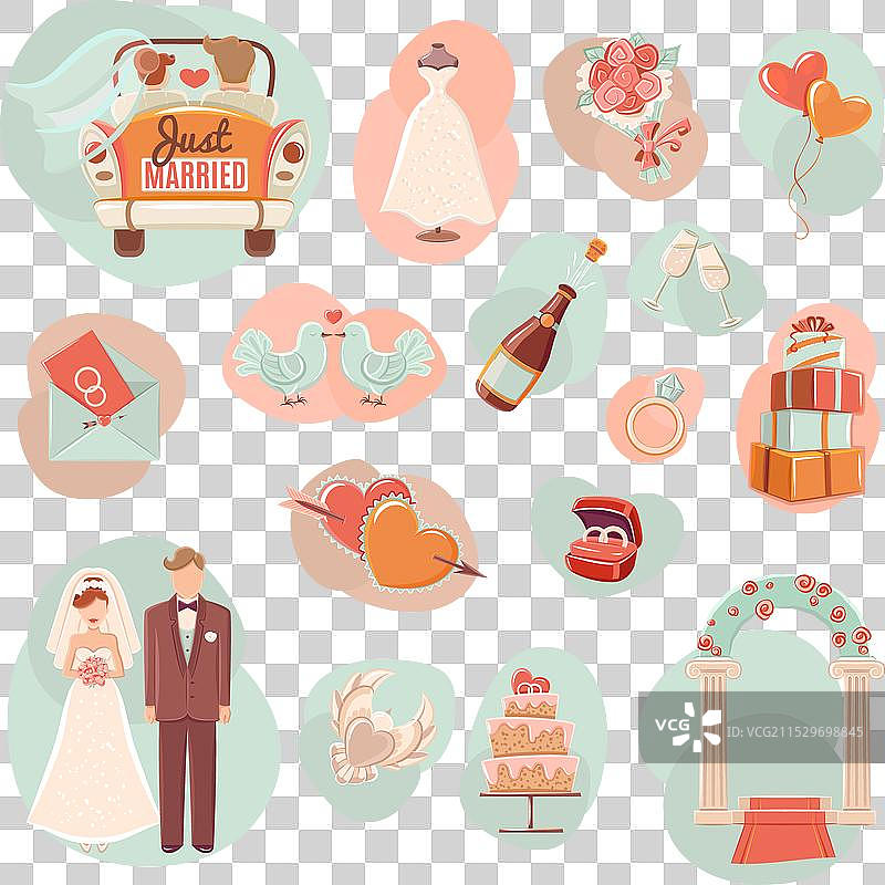 婚礼概念扁平图标集图片素材