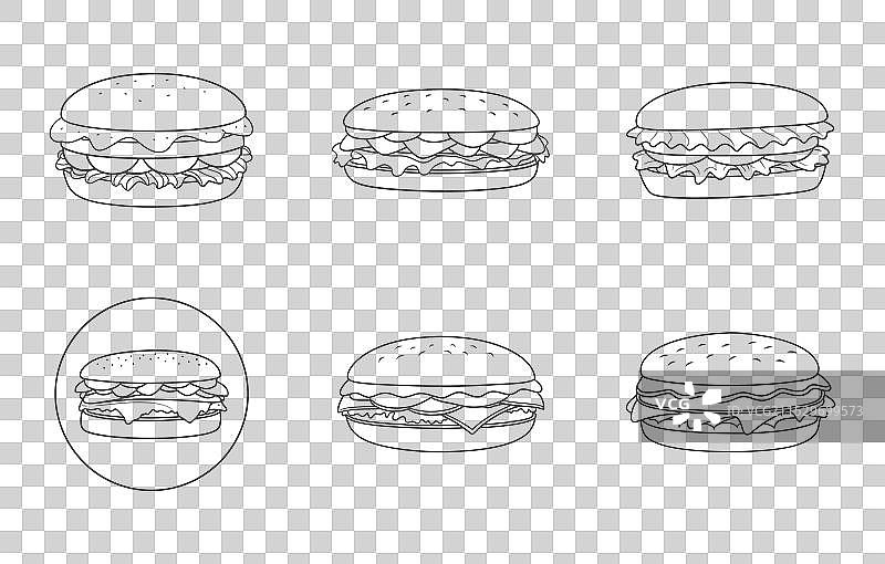 烤牛肉三明治线条艺术系列图片素材