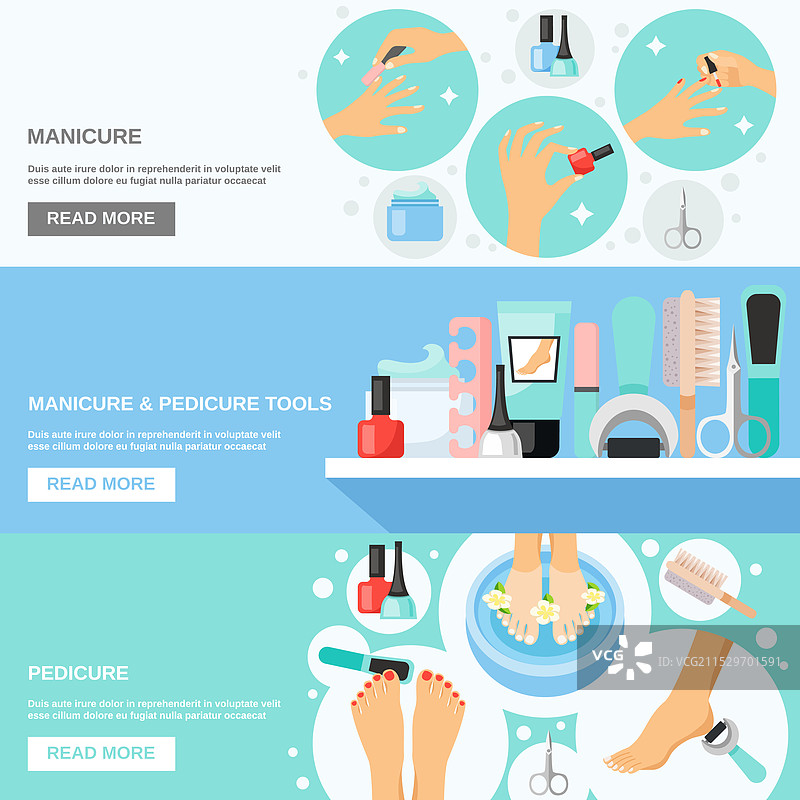 美甲美足工具三张平面横幅图片素材