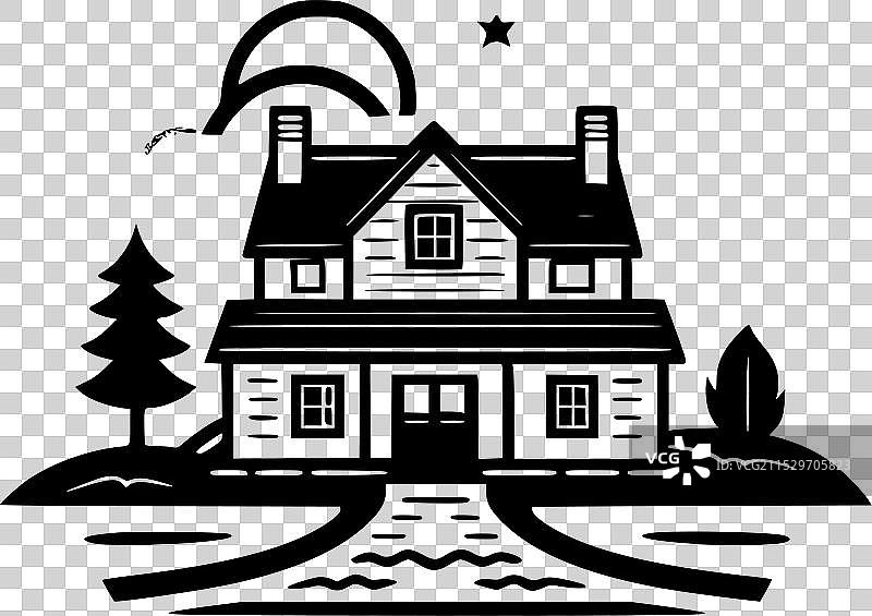 农舍 - 黑白孤立图标图片素材