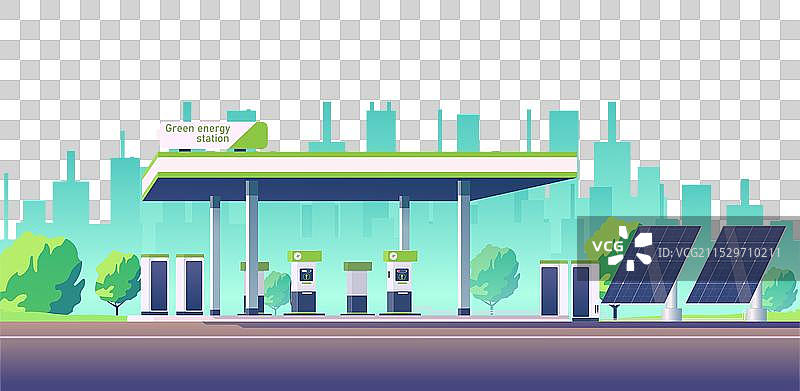 绿色能源站配备太阳能电池板图片素材