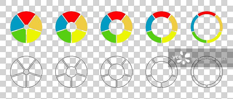 五等分的分段甜甜圈图表图片素材